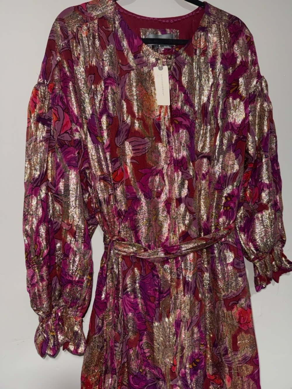 Anthropologie Metallic Magenta and Gold High-Low Maxi Dress - Picture 3 of 6